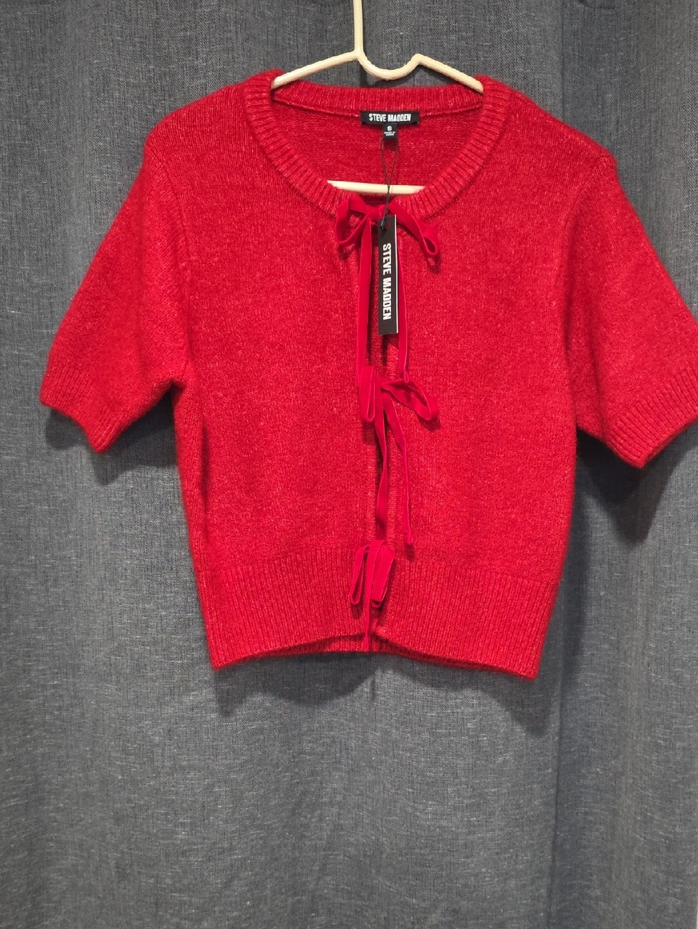 Steve Madden Bright Red Short-Sleeve Tie-Front Cardigan